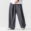 Buddha Stones Solid Color Corduroy Men's Wide Leg Pants With Pockets