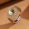 Buddha Stones Yin Yang Chinese Zodiac Copper Wealth Adjustable Ring