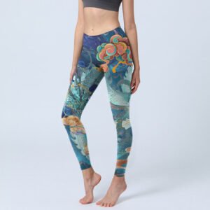 Buddha Stones Blue Dragon Auspicious Clouds Print Gym Leggings Women's Yoga Pants