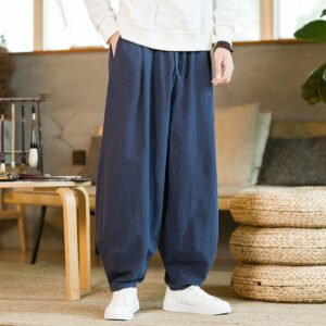 Buddha Stones Solid Color Drawstring Men's Harem Pants With Pockets