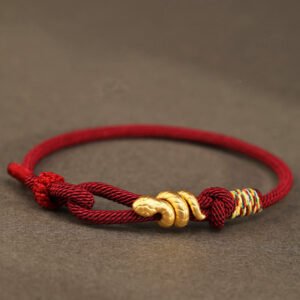 Buddha Stones 999 Gold Year of the Snake Design Handmade Luck Protection Rope Braided Bracelet