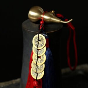 Buddha Stones Feng Shui Wu Lou Gourd Ancient Chinese Coins Wealth Car Hanging Decoration