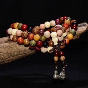 Buddha Stones 108 Beads Wenge Wood Mala Blessing Meditation Bracelet