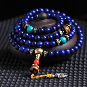 Buddha Stones 108 Beads Lazurite Lapis Lazuli Positive Bracelet Mala
