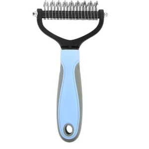 Double-sided dematting rake with blue handle