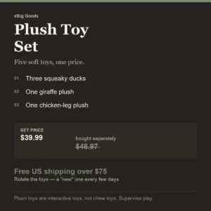 Plush Toy Set — 3 Ducks, Giraffe & Chicken Leg